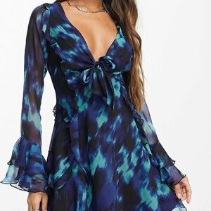 ASOS DESIGN Ruffle Tie Front Plunge Mini Women's Dress